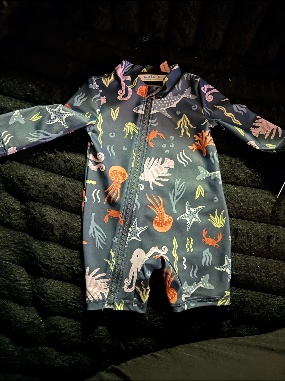 Carter's Navy One-Piece Swim Sunsuit with Multicolor Ocean Creatures
